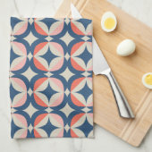 Blauw en koraal Geometrisch patroon Theedoek (Quarter Fold)