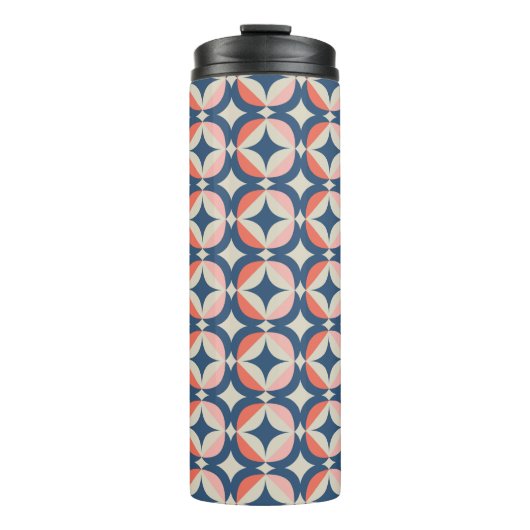 Blauw en koraal Geometrisch patroon Thermosbeker (Voorkant)