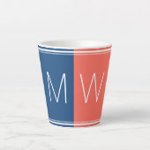 Blauw en koraal | Modern | MOTIVATIE | MONOGRAM Latte Mok (Voorkant)