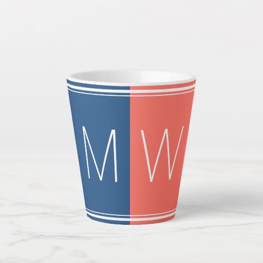 Blauw en koraal | Modern | MOTIVATIE | MONOGRAM Latte Mok (Voorkant)