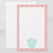 Blauw en koraal Quatrefoil Monogram leraar Briefpapier (Voorkant / Achterkant)