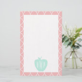 Blauw en koraal Quatrefoil Monogram leraar Briefpapier (Staand voorkant)