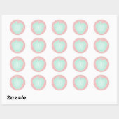 Blauw en koraal Quatrefoil Monogram leraar Ronde Sticker (Vel)