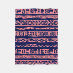 Blauw en koraal-rood-tribaal geometrisch patroon fleece deken
