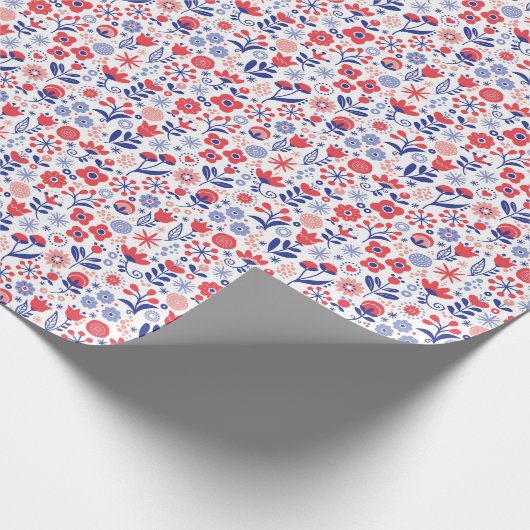 Blauw- en koraalpatroon cadeaupapier (Hoek)