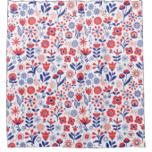 Blauw- en koraalpatroon douchegordijn (Voorkant)