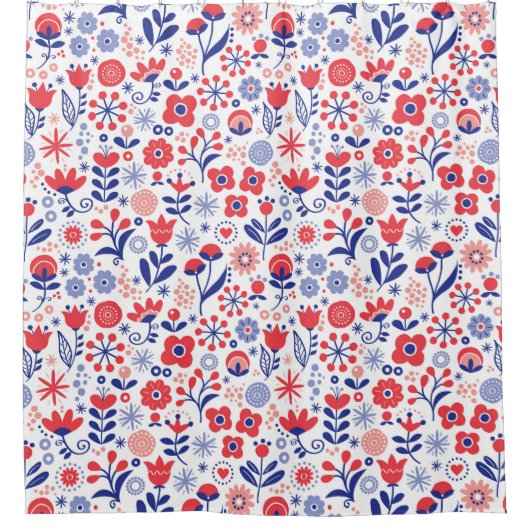 Blauw- en koraalpatroon douchegordijn (Voorkant)