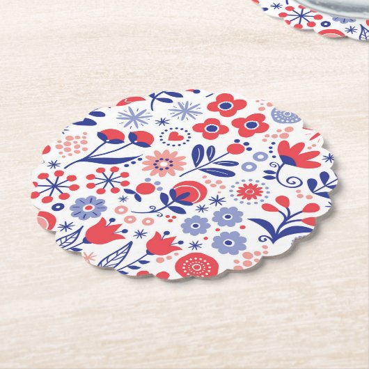 Blauw- en koraalpatroon kartonnen onderzetters (Gekanteld)