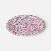 Blauw- en koraalpatroon papieren bordje (Gekanteld)