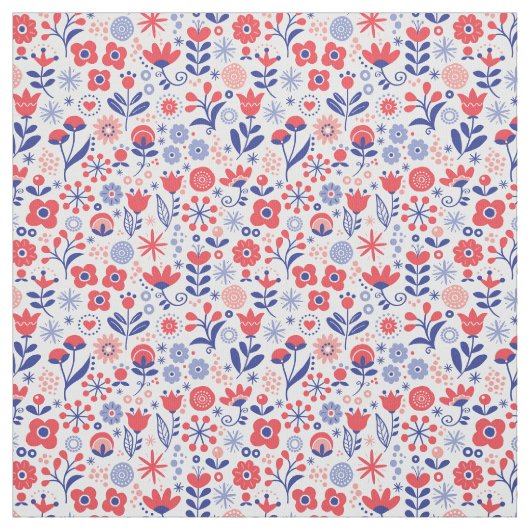 Blauw- en koraalpatroon stof (Swatch)
