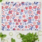 Blauw- en koraalpatroon theedoek (Gevouwen)