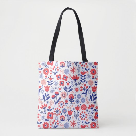 Blauw- en koraalpatroon tote bag (Voorkant)