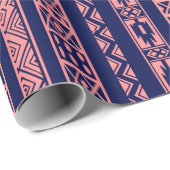 Blauw en koraalrood tribal geometrisch patroon cadeaupapier (Rol Hoek)