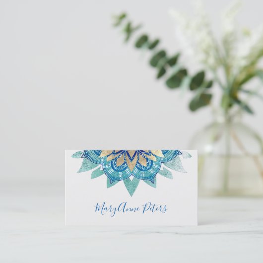 blauw en kunstmatig gouddecor visitekaartje (Staand voorkant)