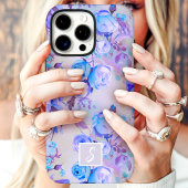 blauw en lavendel bloemenmonogram Case-Mate iPhone case
