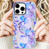 blauw en lavendel bloemenmonogram Case-Mate iPhone case