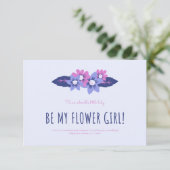 Blauw en Lavendel Bruiloft Bloemenmeisje Kaart (Staand voorkant)