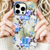 Blauw en lavendel monogram bloemenmotief Case-Mate iPhone case