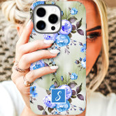 Blauw en lavendel monogram bloemenmotief Case-Mate iPhone case