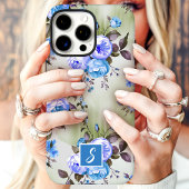 Blauw en lavendel monogram bloemenmotief Case-Mate iPhone case