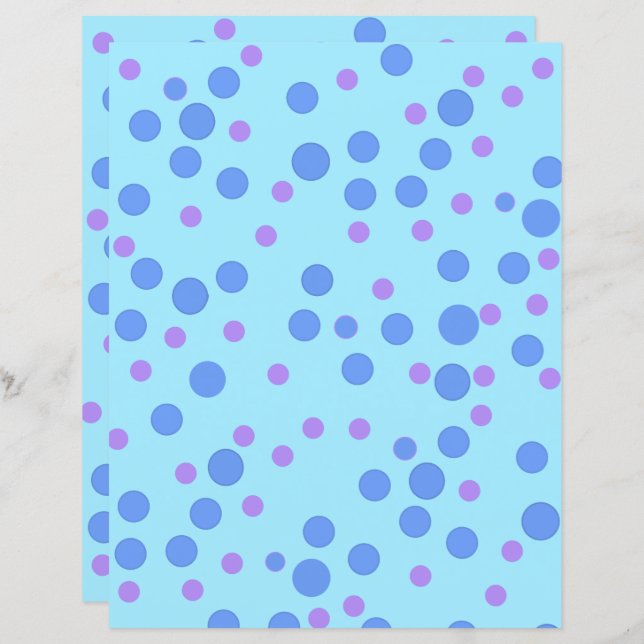 Blauw en Lavendel Polka Dots Scrapbook Papier (Voorkant / Achterkant)
