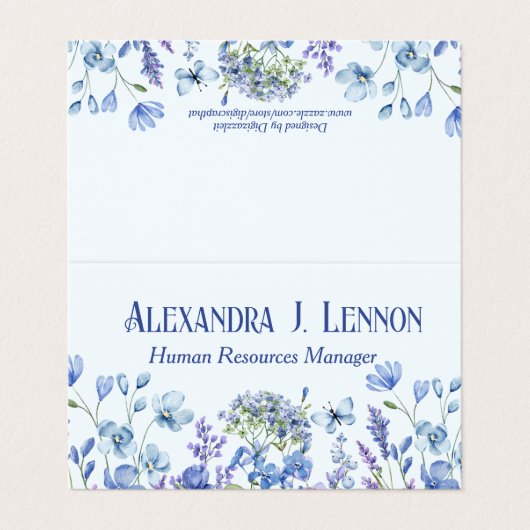 Blauw en Lavendel Wildflower Garden Gevouwen Visitekaartje (Buitenkant ongevouwen)