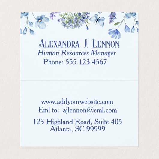 Blauw en Lavendel Wildflower Garden Gevouwen Visitekaartje (Binnenkant ongevouwen)