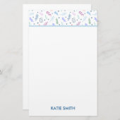 Blauw- en lavenderbladeren met hartpatroon briefpapier (Voorkant / Achterkant)