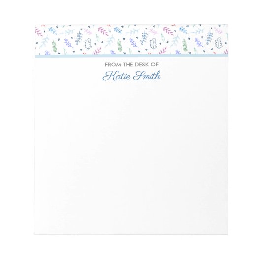 Blauw- en lavenderbladeren met hartpatroon notitieblok (Voorkant)