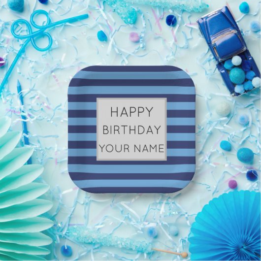 Blauw en licht blauw gestreept papieren bordje (Feest)