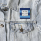 Blauw en licht blauw gestreept vierkante button 5,1 cm (In situ)