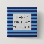 Blauw en licht blauw gestreept vierkante button 5,1 cm (Voorkant)