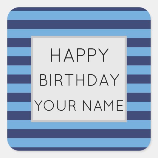 Blauw en licht blauw gestreept vierkante sticker (Voorkant)