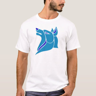 Blauw en licht blauw, vaste wolfkop t-shirt