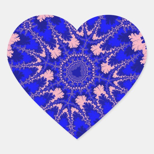 Blauw en licht roze fractal Birthday Hart Sticker (Voorkant)