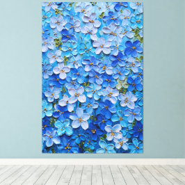Blauw en lichtblauw bloemmotief abstracte wandkuns canvas afdruk