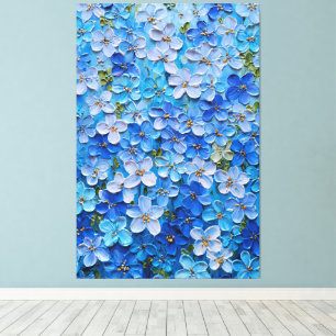 Blauw en lichtblauw bloemmotief abstracte wandkuns canvas afdruk