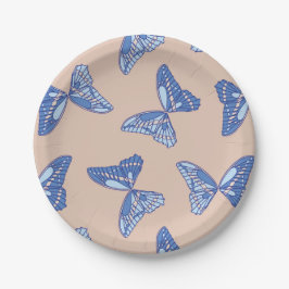 Blauw en lichtbruin cottagecore vlinders papieren bordje