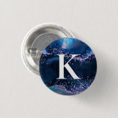 Blauw en Lila Glitter Agate Pattern Initiaal Ronde Button 3,2 Cm (Voorkant /achterkant)