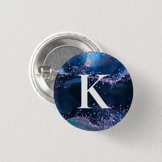 Blauw en Lila Glitter Agate Pattern Initiaal Ronde Button 3,2 Cm (Voorkant /achterkant)