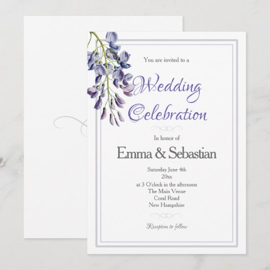 Blauw en lila Wisteria trouwkaart Kaart (Voorkant / Achterkant)