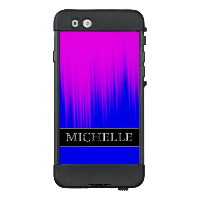 Blauw en magenta Streaks Patroon + Aangepaste naam LifeProof iPhone Hoesje (Achterkant)