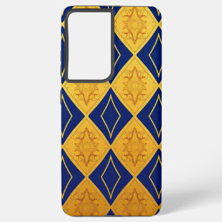 Blauw en Mango Gold Diamond Patroon Ontwerp Samsung Galaxy Hoesje