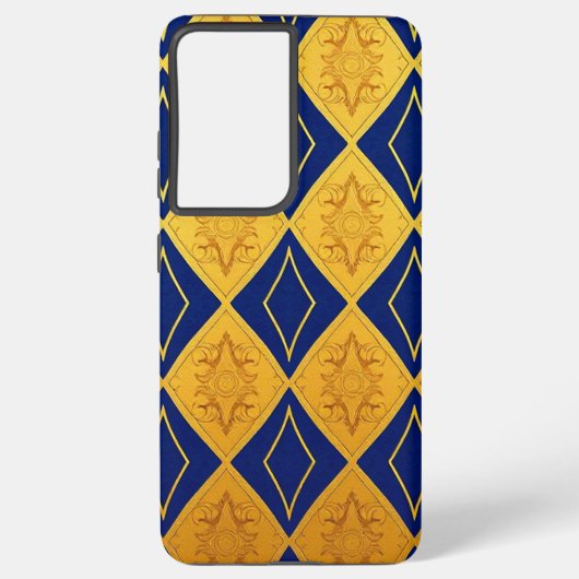 Blauw en Mango Gold Diamond Patroon Ontwerp Samsung Galaxy Hoesje (Achterkant)