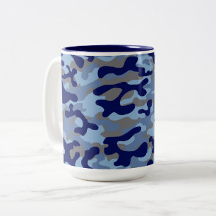Blauw en marine camouflagepatroon  tweekleurige koffiemok