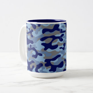 Blauw en marine camouflagepatroon tweekleurige koffiemok