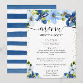Blauw en Marine Zomer Bloemen Bruiloft Menu (Voorkant / Achterkant)