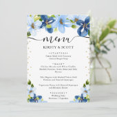 Blauw en Marine Zomer Bloemen Bruiloft Menu (Staand voorkant)