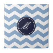 Blauw en marineblauw Chevron met Monogram Tiles Tegeltje (Voorkant)