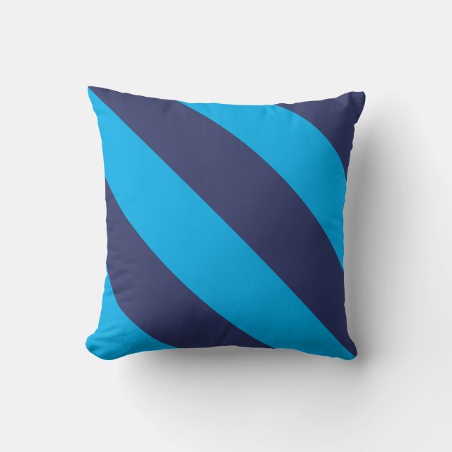 Blauw en marineblauw gestreept Pillow 16 x 16 inch Kussen (Voorkant)